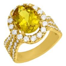 14k Yellow Gold 3.70 Yellow Beryl 1.57ct Diamond Ring