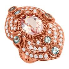 14k Rose Gold 4.46ct Kunzite 1.00ct Aquamarine 1.28ct Diamond Ring