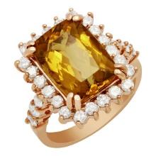 14k Rose Gold 4.82ct Yellow Beryl 0.80ct Diamond Ring