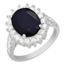 14k White Gold 3.91ct Sapphire 0.79ct Diamond Ring