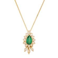 18K Yellow Gold Setting with 1.00ct Emerald and 0.93ct Diamond Pendant