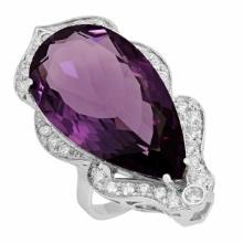 14k White Gold 24.16ct Amethyst 0.76ct Diamond Ring