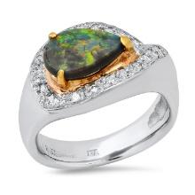 Platinum and 18K Yellow Gold Setting with 0.80ct Opal and 0.19ct Diamond Ladies Ring