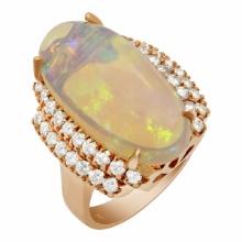 14k Rose Gold 8.91ct Opal 1.09ct Diamond Ring