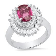 Platinum Setting with 2.01ct Ruby and 1.05ct Diamond Ladies Ring