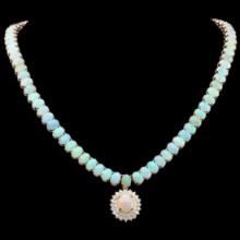 14K Yellow Gold 36.18ct Opal and 1.37ct Diamond Necklace