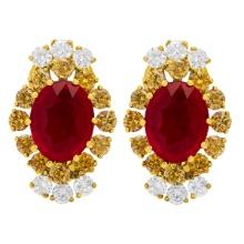 14k Yellow Gold 5.71ct Ruby 0.72ct & 1.56ct Diamond Earrings