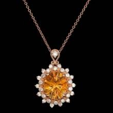 14K Yellow Gold Citrine and Diamond Pendant