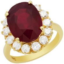 14k Yellow Gold 11.08ct Ruby 1.46ct Diamond Ring