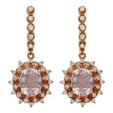 14k Rose Gold 7.98ct Kunzite 1.22ct Diamond Earrings