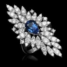 14K White Gold 2.60ct Sapphire and 3.26ct Diamond Ring