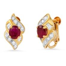 18K Yellow Gold Setting with 1.37ct Ruby and 0.56ct Diamond Earrings