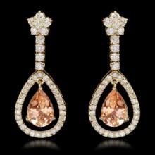 14K Yellow Gold 4.92ct Morganite and 2.66ct Diamond Earrings