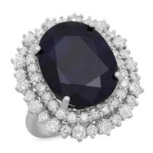 14K White Gold 14.92ct Sapphire and 2.06ct Diamond Ring