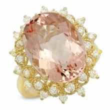 14K Yellow Gold 9.58ct Morganite and 0.74ct Diamond Ring