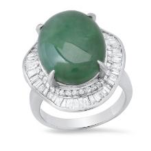 Platinum Setting with 15.19ct Jade and 1.38ct Diamond Ladies Ring