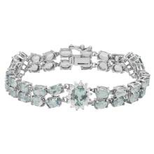 14k White Gold Aquamarine 16.78ct Light Aqua-Blue 1.20ct Diamond Bracelet