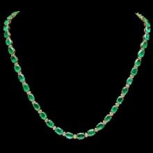 14K Yellow Gold 31.94ct Emerald and 1.68ct Diamond Necklace