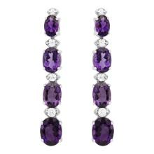 14k White Gold 6.38ct Amethyst 0.34ct Diamond Earrings