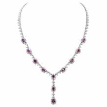 14k White Gold 7.71ct Pink Sapphire 7.41ct Diamond Necklace