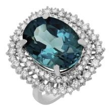 14k White Gold 16.12ct Blue Topaz 1.65ct Diamond Ring