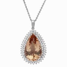 14k White Gold 43.96ct Morganite 3.86ct Diamond Pendant