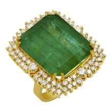 14k Yellow Gold 28.96ct Emerald 2.55ct Diamond Ring