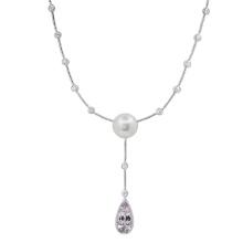 18K White Gold Setting with 5.50ct Kunzite, 1.70ct Diamond and one 12.8mm South Sea Pearl Necklace