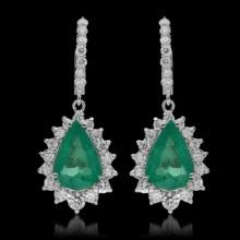 14K Gold 7.49ct Emerald & 2.57ct Diamond Earrings