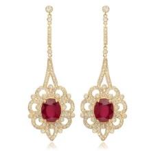 14K Yellow Gold 8.02ct Ruby and 2.56ct Diamond Earrings