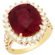 14k Yellow Gold 12.95ct Ruby 1.36ct Diamond Ring