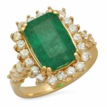 14K Yellow Gold 4.39ct Emerald and 1.04ct Diamond Ring