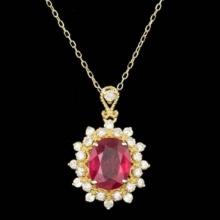 14K Gold 3.12ct Ruby 0.66ct Diamond Pendant