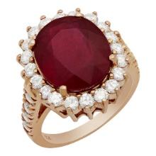 14k Rose Gold 9,89ct Ruby 1.39ct Diamond Ring