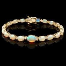 14K Gold 7.30ct Opal 0.56ct Diamond Bracelet