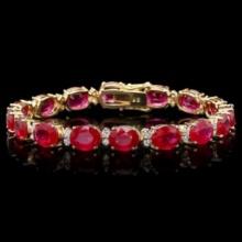 14k Gold 35.99ct Ruby 1.46ct Diamond Bracelet