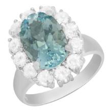 14k White Gold 3.57ct Aquamarine 1.32ct Diamond Ring