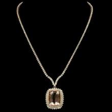 14K Rose Gold 25.11ct Morganite and 8.95ct Diamond Necklace