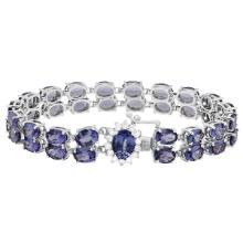 14k White Gold 29.20ct Tanzanite 0.52ct Diamond Bracelet