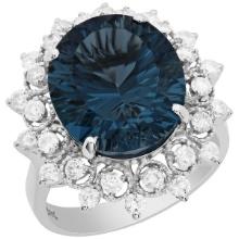 14k White Gold 9.88ct Blue Topaz 0.93ct Diamond Ring