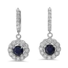 14K Gold  2.51ct Sapphire 2.31 Diamond Earrings