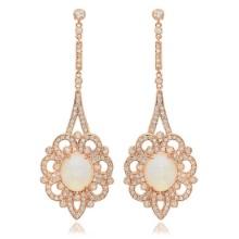 14K Rose Gold 5.88ct Opal and 2.53ct Diamond Earrings