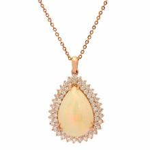 14k Rose Gold 13.99ct White Opal 2.41ct Diamond Pendant