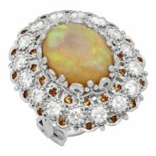 14k White Gold 7.09ct White Opal 0.48ct Orange Sapphire 2.21ct Diamond Ring