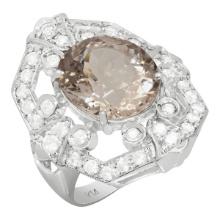 14k White Gold 7.16ct Morganite 1.21ct Diamond Ring