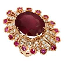 14k Rose Gold 17.36ct & 1.60ct Ruby 1.09ct Diamond Ring