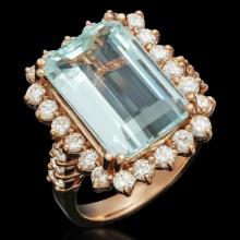 14K Rose Gold 7.38ct Aquamarine and 1.57ct Diamond Ring