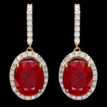 14K Yellow Gold 12.60ct Ruby and 1.00ct Diamond Earrings