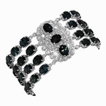 14k White Gold 86.89ct Blue Topaz 1.08ct Diamond Bracelet