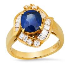 18K Yellow Gold Setting with 2.64ct Sapphire and 1.10ct Diamond Ladies Ring